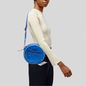 MZ Wallace True Blue Nylon Quilted Tambourine Crossbody Bag Leather Trim